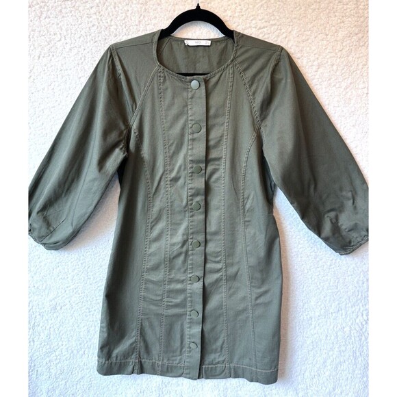 Mango MNG Size 4 Women's Olive Green Cargo Snap Front Collared Dress - Picture 2 of 8